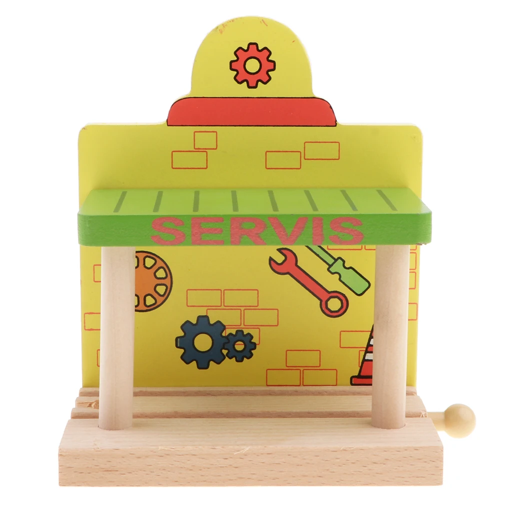 Wooden Train Track Accessories Set Railway Station / Viaduct / House Assembly Building Toy for Kids Toddlers