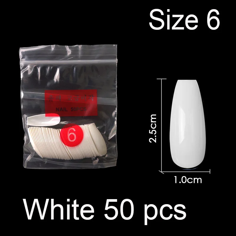 50 штук в упаковке одного определенного размера балерина гроб полное покрытие накладные ногти из акрила накладные ногти маникюр Размер 0 1 2 3 4 5 6 - Цвет: White Size 6