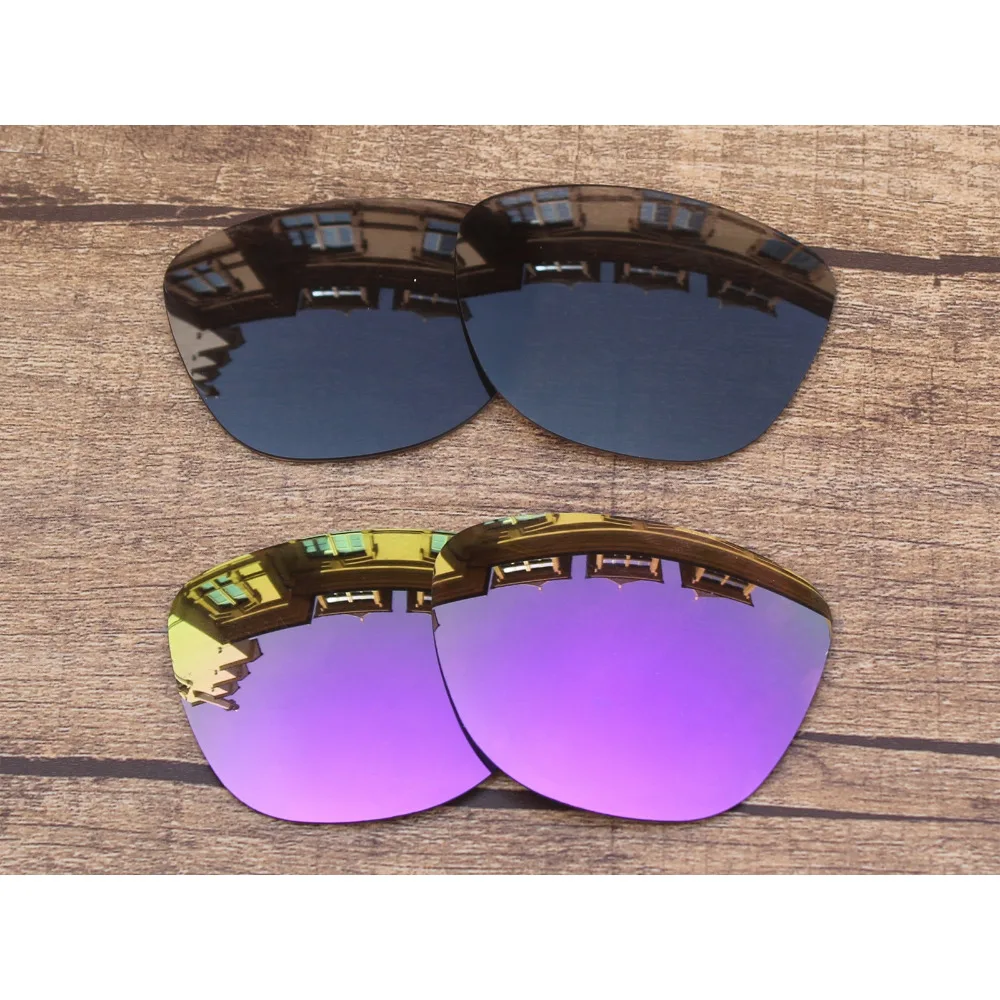 Vonxyz 2 Pairs Stealth Black & Violet Mirror Polarized Replacement Lenses for-Oakley Frogskins Frame