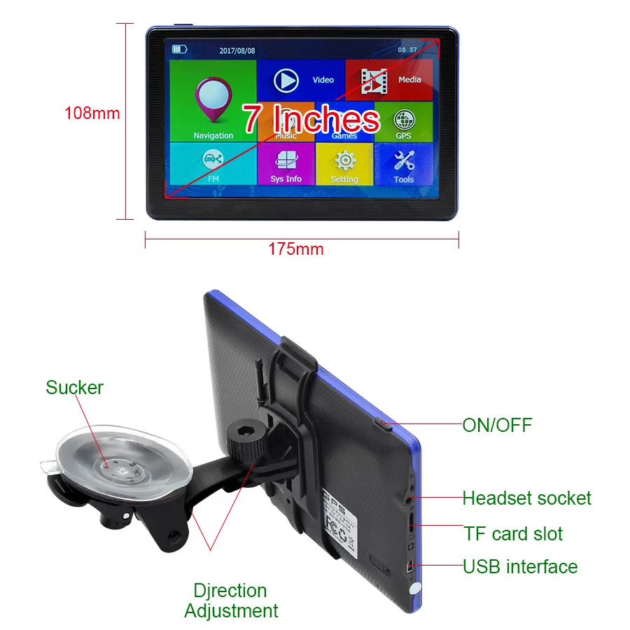 TOPSOURCE HD 7 ''портативный Автомобильный GPS навигатор Win CE6.0 FM 8 ГБ 800 МГц карта для