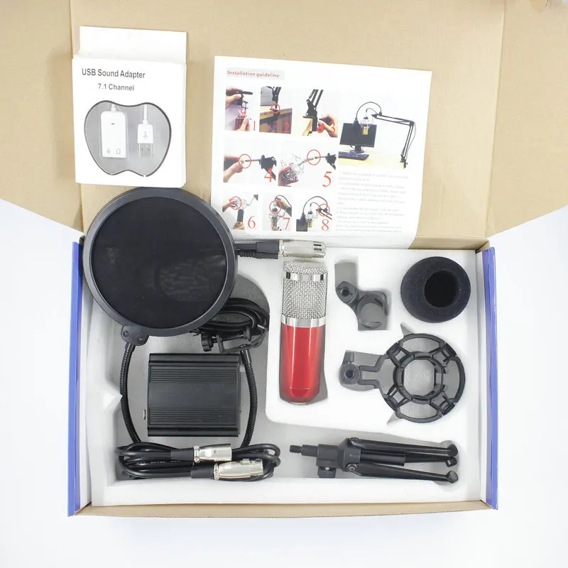 Конденсаторный микрофон BM800 Cardioid Pro Аудио Студийный для записи вокала + фантомное