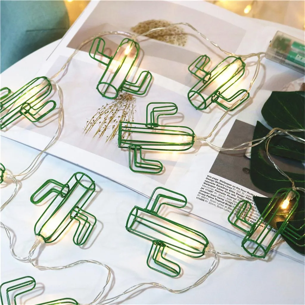Зеленый металлический кактус форма гирлянды 10 светодиодный медный провод декоративная лампа комната Рождественские огни наружные сказочные огни#10
