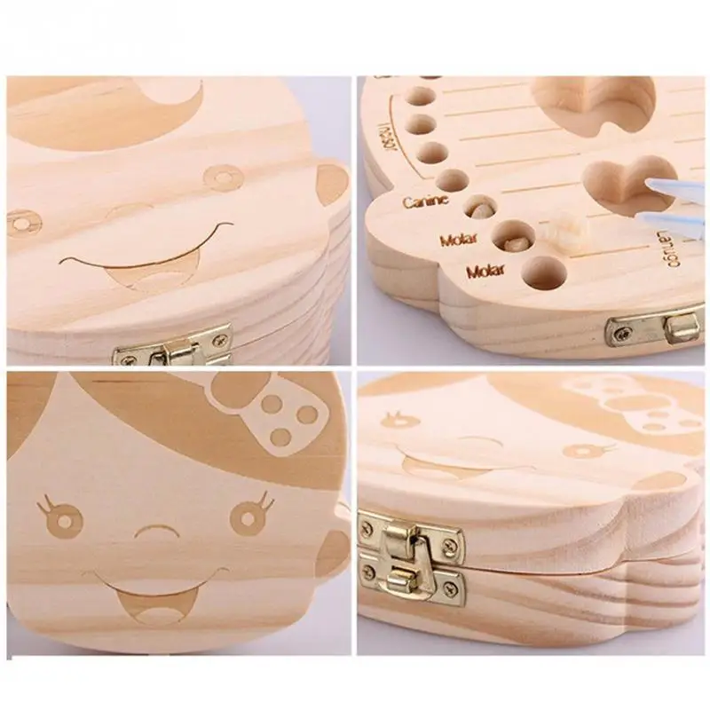 Деревянные детские молочные зубы коробка Детские сувениры Фетальные волосы зуб Коллекция Деревянный чехол