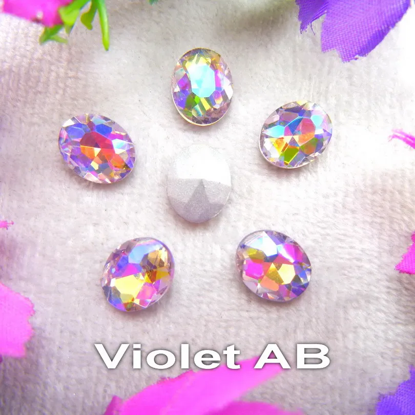 С плоским основанием АВ цвета 4*6*6*8*8*10, 10*14 13*18 18*25 20*30 мм овальные стеклышки клей для кристалов горный хрусталь бисерный орнамент аксессуары отделка «сделай сам» - Цвет: A14 Violet AB