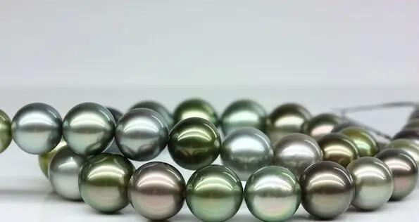 19 \huge18\ 12-14mm Tahitian echte zwarte pauw groen multic ronde parel ketting (0926) 19 \huge18\ 12-14mm Tahitian echte zwarte pauw groen multic ronde parel ketting (0926)