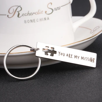 

1 Set Keychain Necklace You Are My Missing Piece Couples Lovers Gift Keepsake Pendant Chain Souvenir Jewelry Keyrings Present