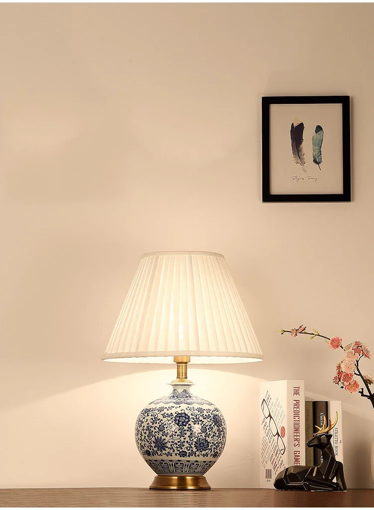 Роскошная синяя и белая керамическая настольная лампа в китайском стиле, простой дизайн