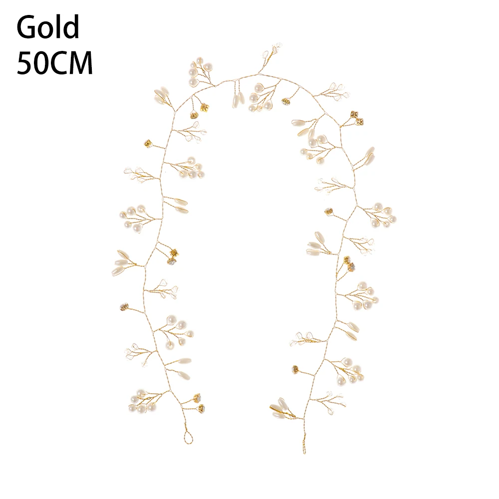 35/50/100/150CM Pearl Crystal Wedding Hair Vine Tiara Bridal Headband Fashion Hair Accessories Romantic Women Hair Jewelry - Окраска металла: G-50