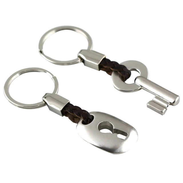 2 Pcs Creative Fashion Leather Couple Keychain Key Chain Ring Keyring Key Lock Giftin Key