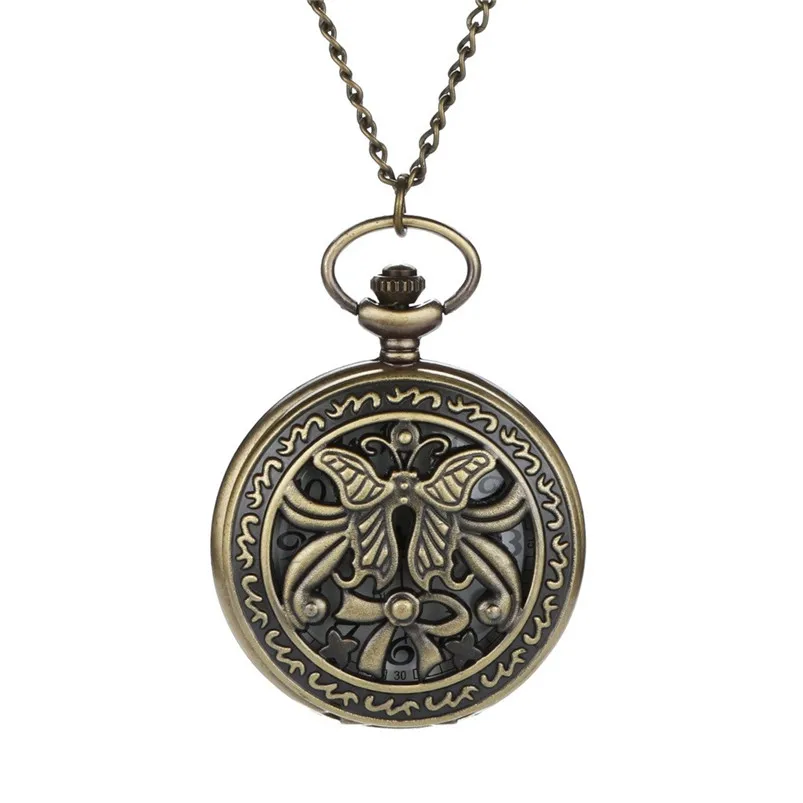 Men Bronze Pocket Watch Personalized Pattern Steampunk Vintage Quartz Roman Numerals Pocket Watches For Grandpa Dad D21 (2)