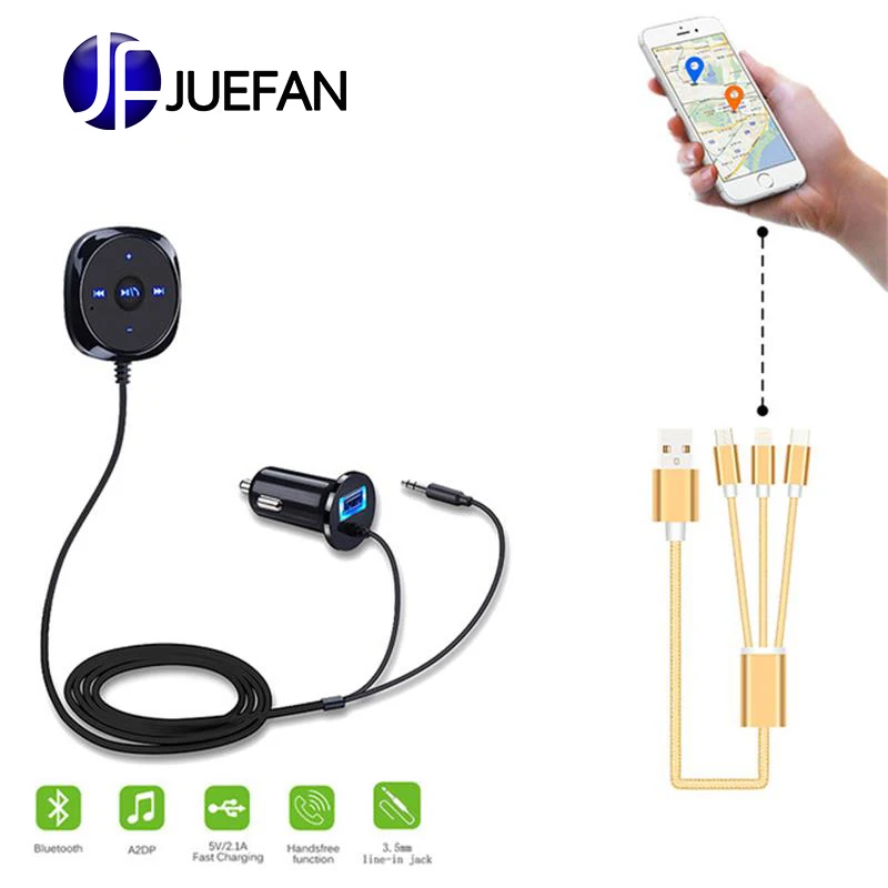 

FM Transmitter Bluetooth Handsfree Car Kit + 3.5mm AUX Music Receiver fm Modulator for Car USB Charger + GPS Cable