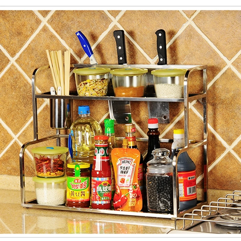 

304 Stainless Steel Trapezoidal Kitchen Double Seasoning Rack Chopsticks Tool Rack Three Sizes Available