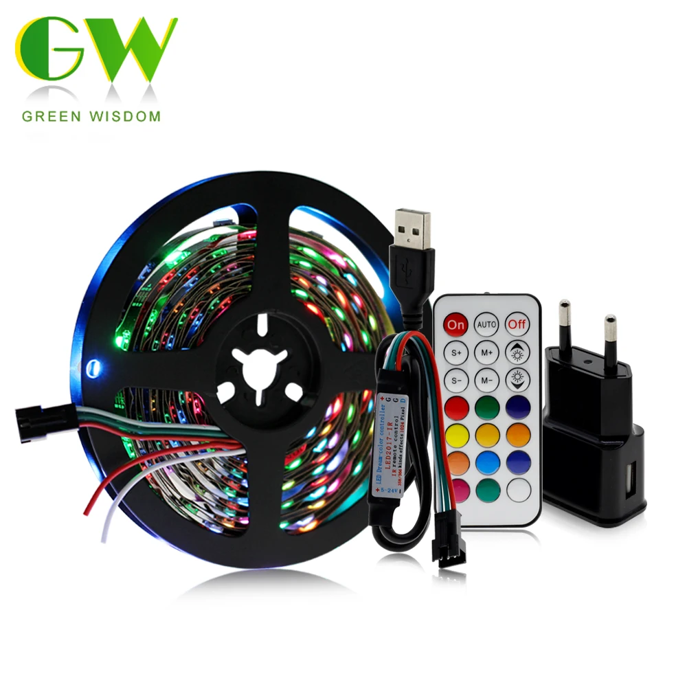 

RGB USB LED Strip DC5V WS2812B USB 5050 LED Strip 1M - 5M + 21Key Controller + Power Adapter DesktopTV Backlight Lighting