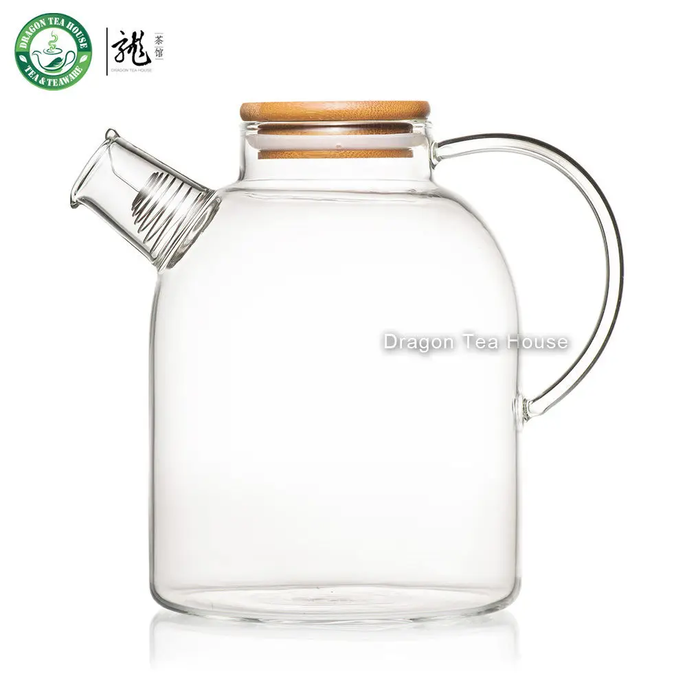 Large Clear Glass Teapot Tea Kettle With Bamboo Lid And Filter 1600ml