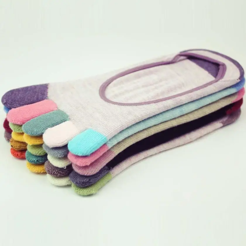 

Womens 5-Toe Colorful Yoga Gym Non Slip Soft Ventilation Massage Toe Socks Cotton Blended thin colorful women's sports boat sock