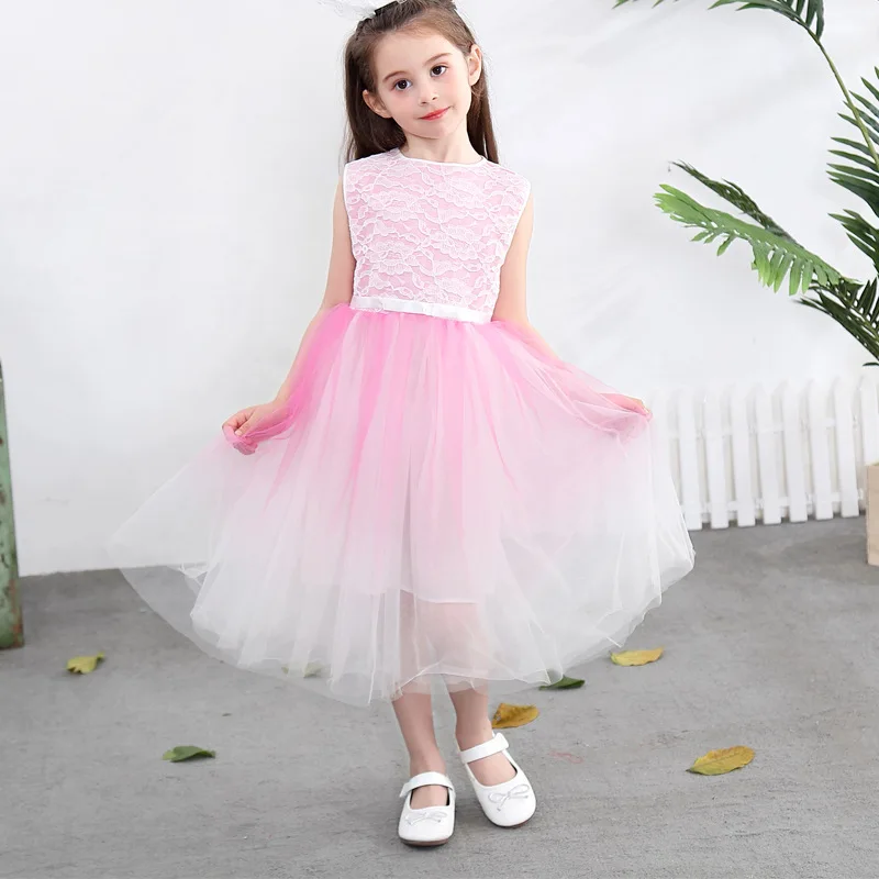 Pink Princess Dress New Korean version Children backless dress Girls Multi-layer mesh Clothes Dress For 10 Years Kids