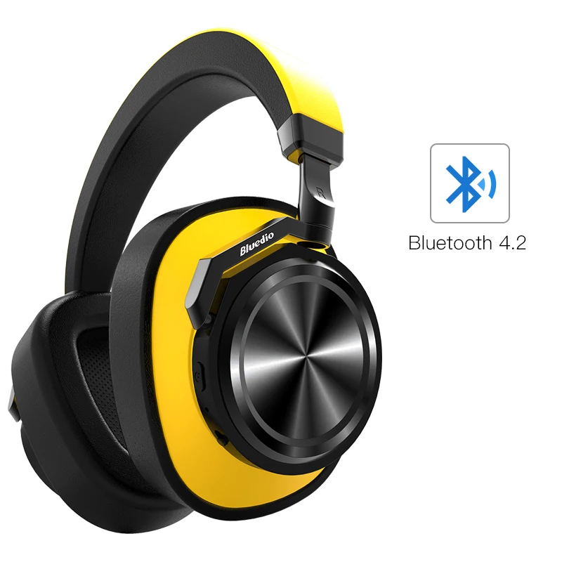 Bluedio T6 Active Шум Отмена наушники Беспроводной Bluetooth гарнитура с микрофоном для телефонов и музыка - Цвет: Yellow Bluetooth 4.2