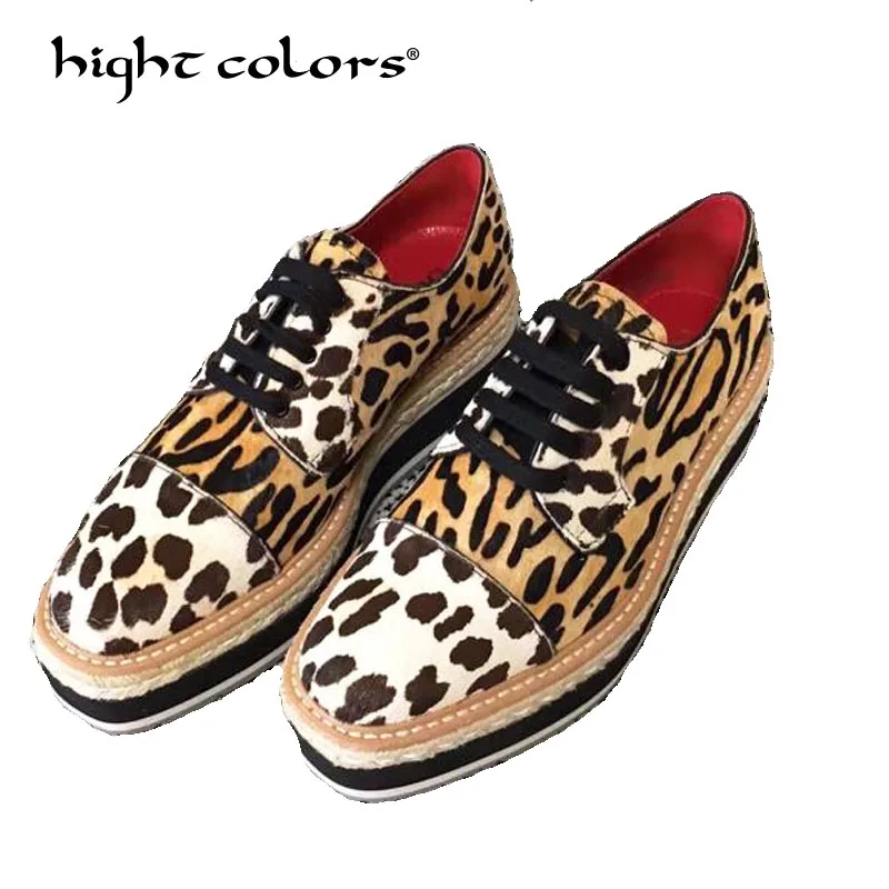 

Hight colors Fashion Spring Autumn New Leopard Horse Hair Loafers Casual Flat Platform Shoes Plus Size 40 Women Shoe Flats T930