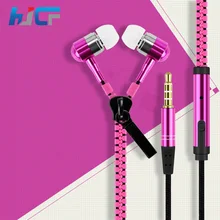 New Popular In-Ear Metal Bass Zipper Earphones Sports Music Wired Earbud Headphones with Microphone for Xiaomi Iphone Mp3
