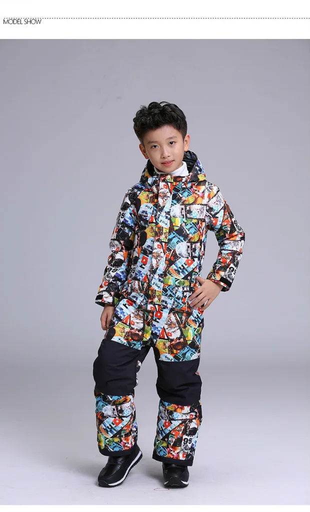 GSOU SNOW Children's Ski Suit Ski Clothing Thick Warm Waterproof Windproof One Piece Ski Wear For Boys Size XS-L