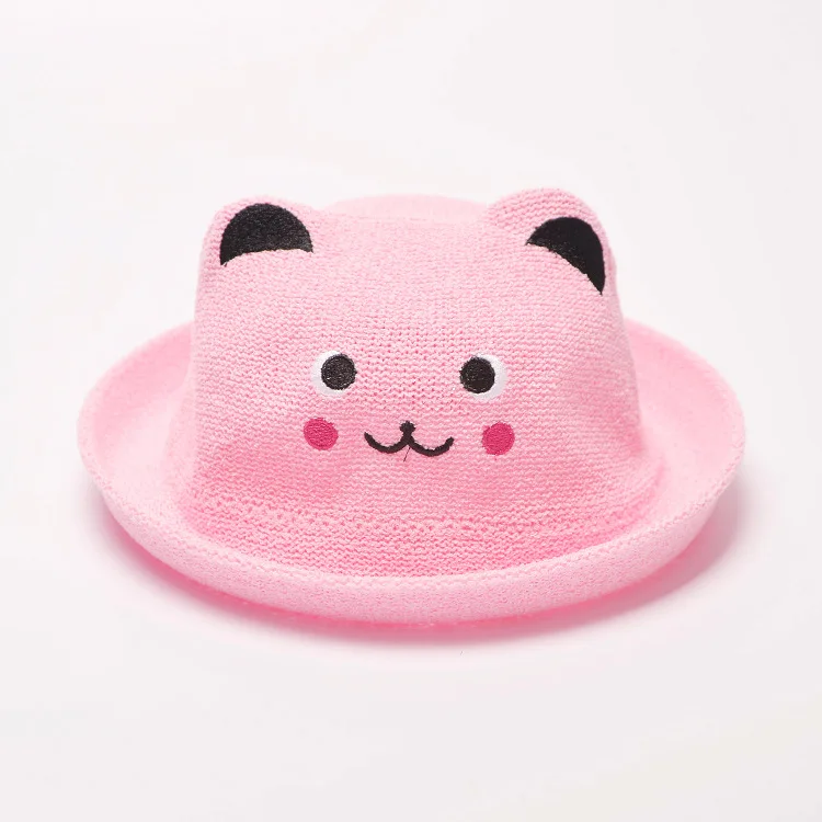 [DINGDNSHOW] модные соломенные шляпы, летние детские украшения для ушей, милые детские персонажи, Панама для девочек и мальчиков - Цвет: pink kid