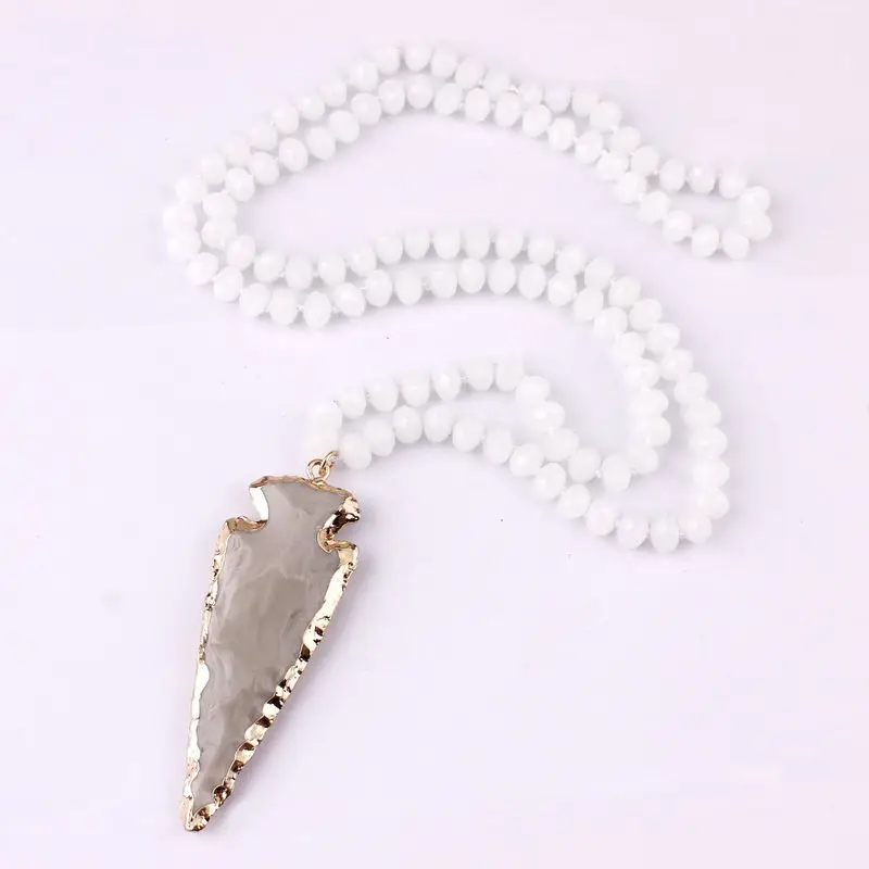 ZWPON этнический камень лавы бусины крест ожерелье с подвеской в форме рога для женщин узел длинное из натурального камня массивное ожерелье бык Череп - Окраска металла: White Arrowheads