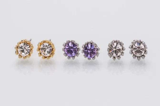 Мода золото/серебро Фиолетовый Цвет Корона с кристаллами серьги для женщин девочек Unix подарок пирсинг с бриллиантами ювелирные изделия