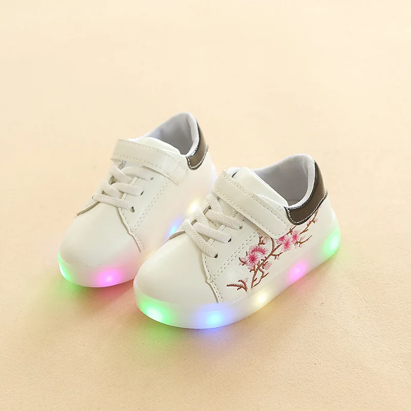 

2018 high quality flower cool children casual shoes Hook&Loop LED lighted sneakers baby hot sales girls boys kids shoes
