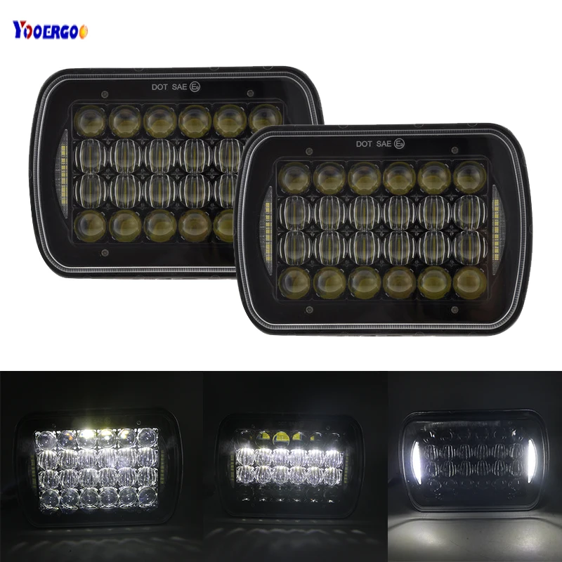 2 Pcs 5x7" LED Square Headlights With Daytime Running Light For Jeep XJ