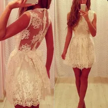 Spitze 2017 Homecoming Kleider A-linie Ärmellose Tüll Appliques Ivory Bogen Short Mini Cocktailkleider