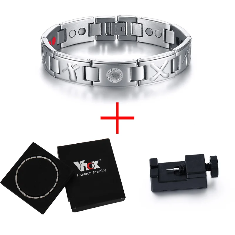 Vnox Men's Bio 4 Elements Energy Magnetic Bracelet Healing Stainless Steel Golf Bracelets Drop-Shipping Health Care Jewelry - Окраска металла: Add tool