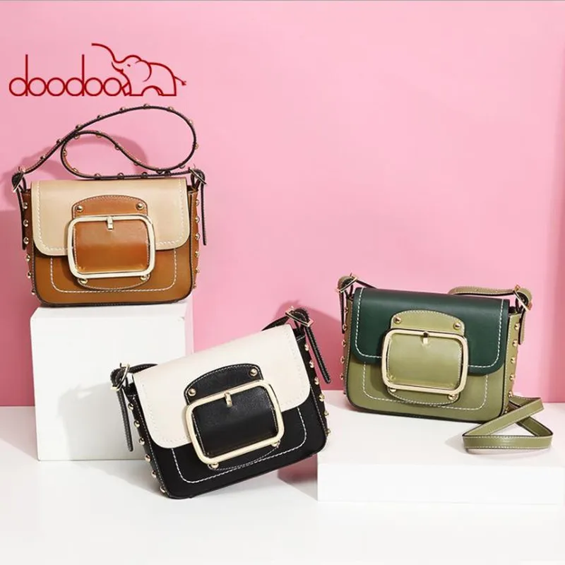 

2018 New Europe and the United States stitching shoulder Messenger bag spring and summer fashion personalized PU rivet handbags