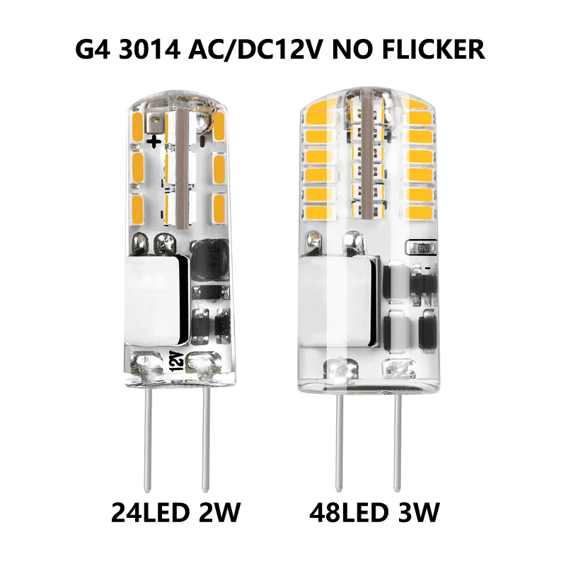 Мини-лампа-кукуруза G4 2 Вт 3 SMD3014 24 СВЕТОДИОДА/48 светодиодов AC/DC12V теплый чистый