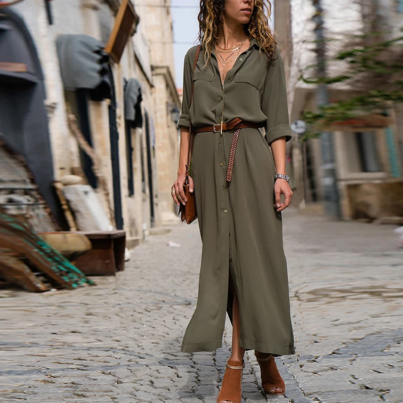

Sexy Slim Lacing Long Shirts Dresses Women Single-Breasted Cardigan Breathable Silky Dress Female Fashion Casual Plus Size Dress