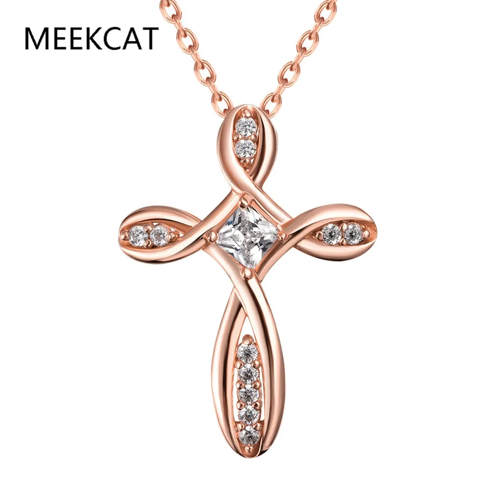 

Female CZ Crystal Choker Necklaces&Pendants Rose Gold Infinity Chain Statement Rhinestone Luxury Cross Necklace For Women Gifts