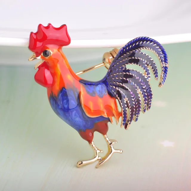 Brand New Smalto Esmalte Gallo Gallo Spilla Con Cristalli