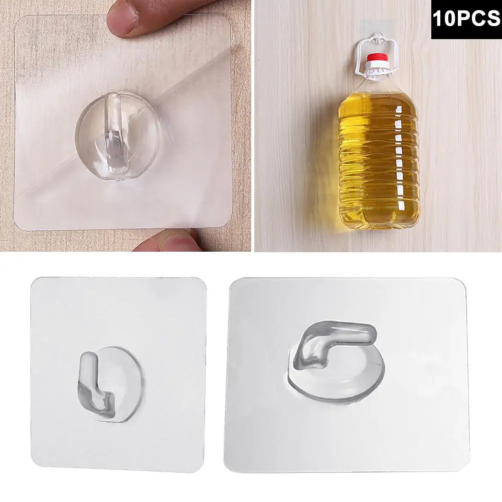 

10Pcs Max 15KG Transparent Seamless Adhesive Strong Sticking Wall Hanger Hook Self Storage Holder Hooks Stick
