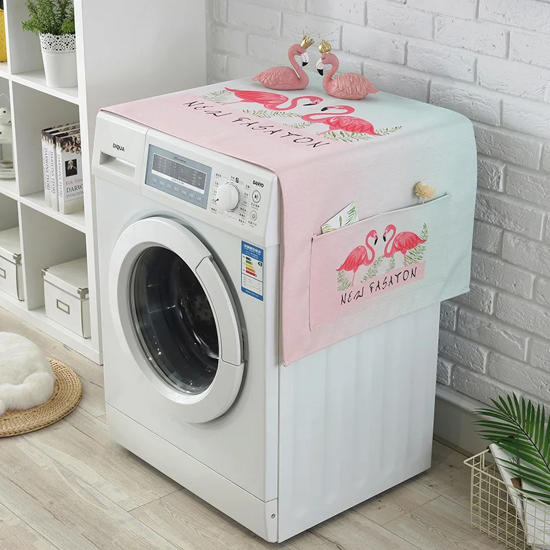 

Flamingo Refrigerator Cloth Single Door Refrigerator Dust Cover Pastoral Double Open Towel Washing Machine Cover Towel 1pcs