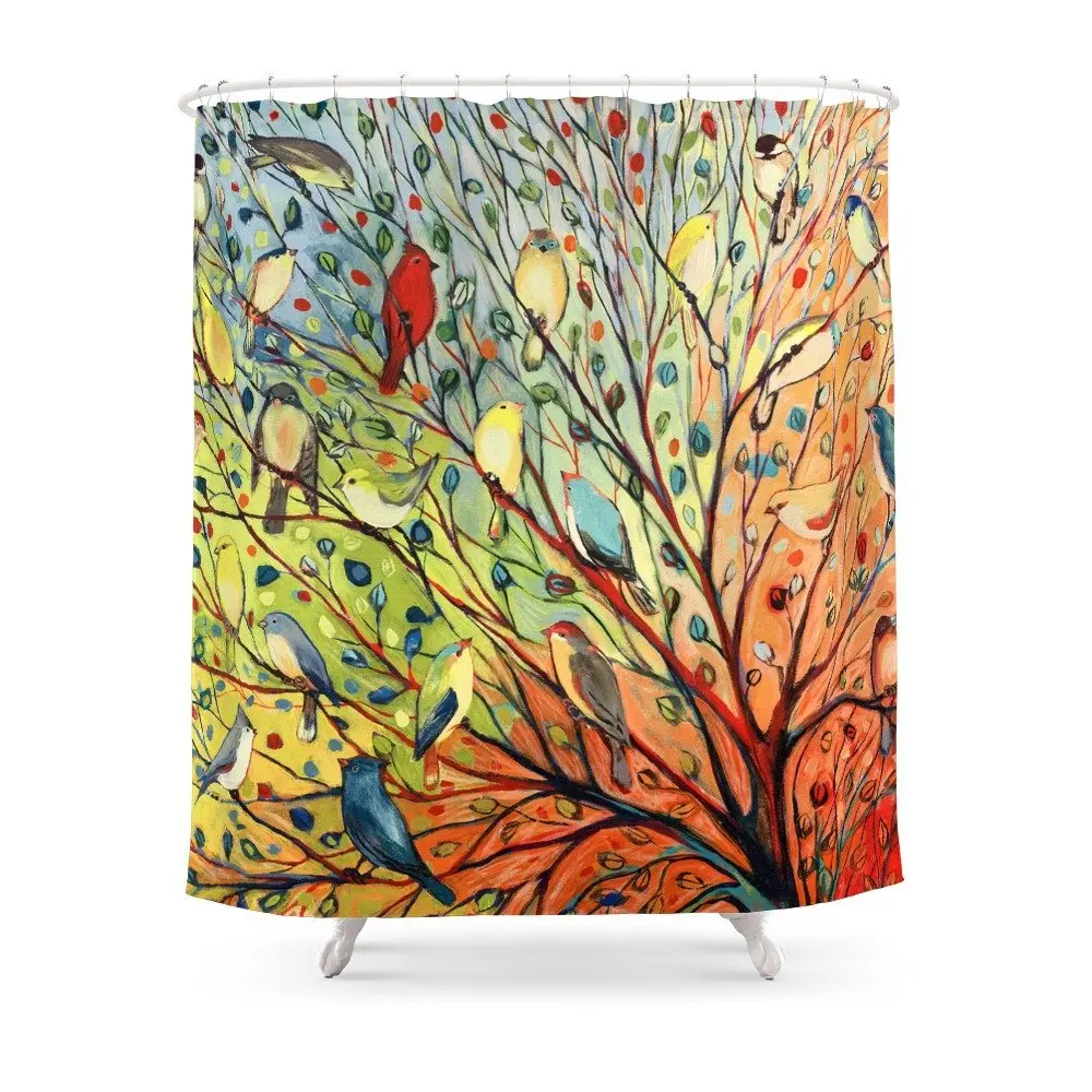 27 Birds Shower Curtain Polyester Waterproof Shower Curtain Hooks 180CM