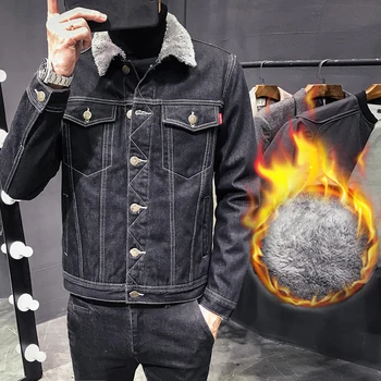 

Autumn And Winter Men's Casual Denim jacket Trend Youth Korean Version Of The Wild Plus Velvet Thick Warm Slim large Size