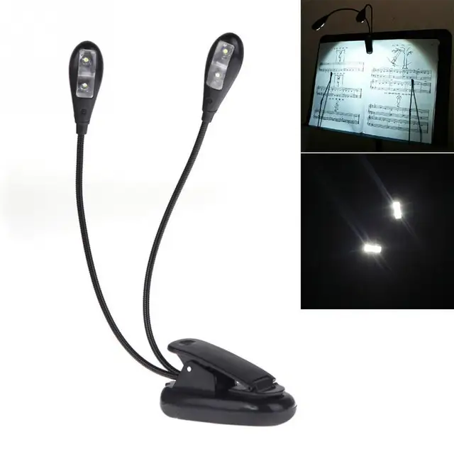 Kids Night Reading Lamp 5500K 2 Dual Arms Clipping Lights 4 LED Flexible Book Music Stand Clip On Light Lamp Black Reading Lamp