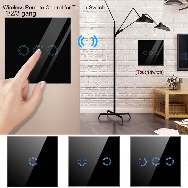 

Urijk 433MHz 86 Type Wireless RF Remote Control Wall Panel Control LED Light Glass Touch Panel Wireless Touch Panel
