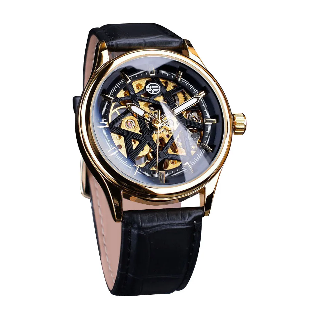 

Forsining Fashion Luxury Men Watch Star Shaped Hollow Dial Luxury Design Business Fashion Men's Clock Mechanical Wrist Watches