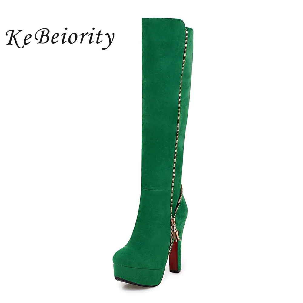 KEBEIORITY Platform Boots Women Autumn Shoes 2019 Red Green Knee High