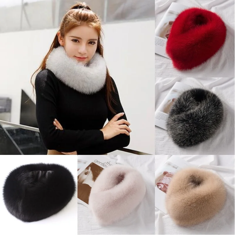 

FXFURS 2019 New Korean Style Women Winter Fox Fur Scarves Real Fur Mufflers with Magnet Easy Wear 100% Fox Fur Collar Scarf Ring