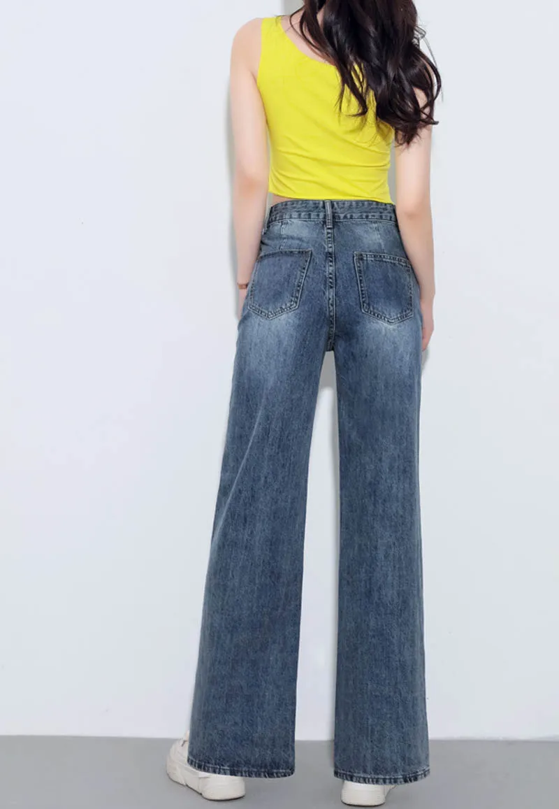NORMOV 2019 модные широкие женские осенние зимние джинсы с завышенной талией на молнии карманы винтажные потертые свободные уличные брюки