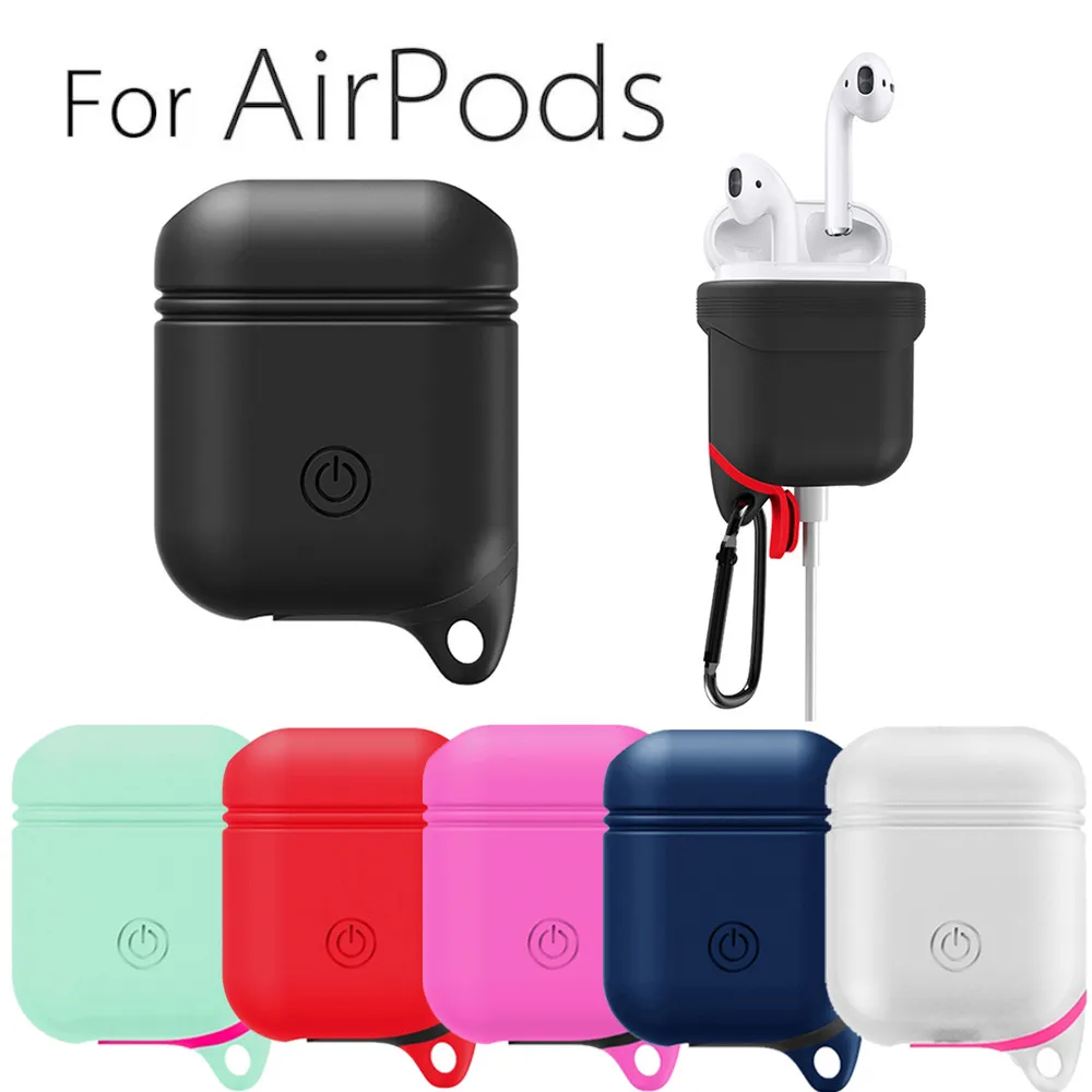 

Silicone Cover Skin Case w/ Carabiner Anti-lost for Apple AirPods Earphone May11