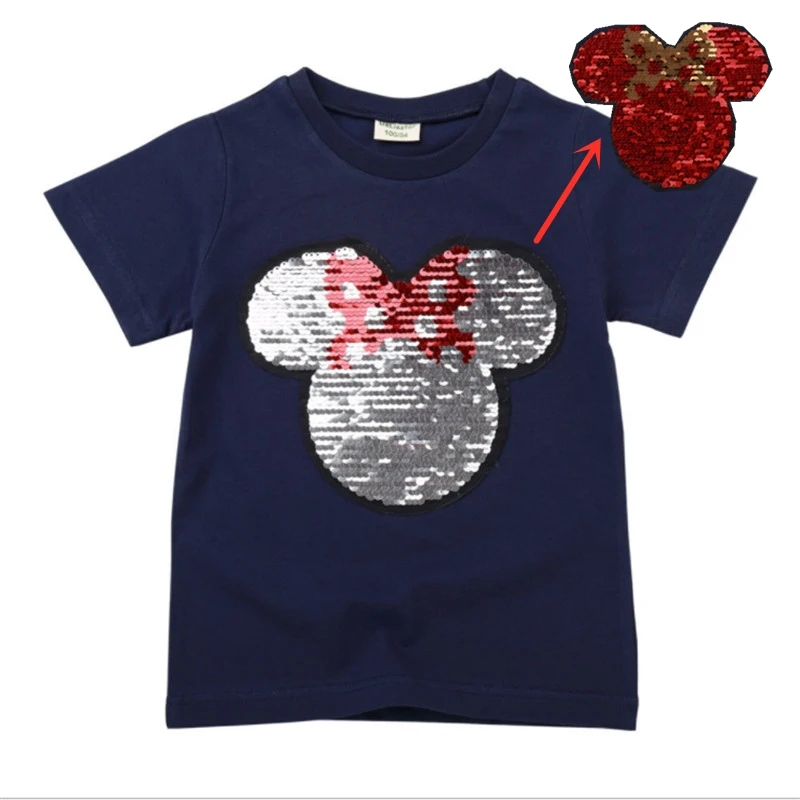 

change face color magic discoloration minnie bow-knot girl T-shirts sequin paillettes mouse t shirt girls tee for birthday gifts