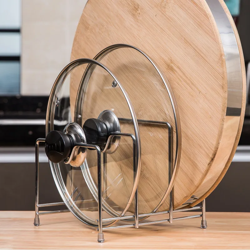 

Kitchen Pot Lid Rack Cutting Board Holder 3 Tier Storage Cover Stand Stainless Steel Dish Rack Kitchen Storage Rack 16*17*19CM