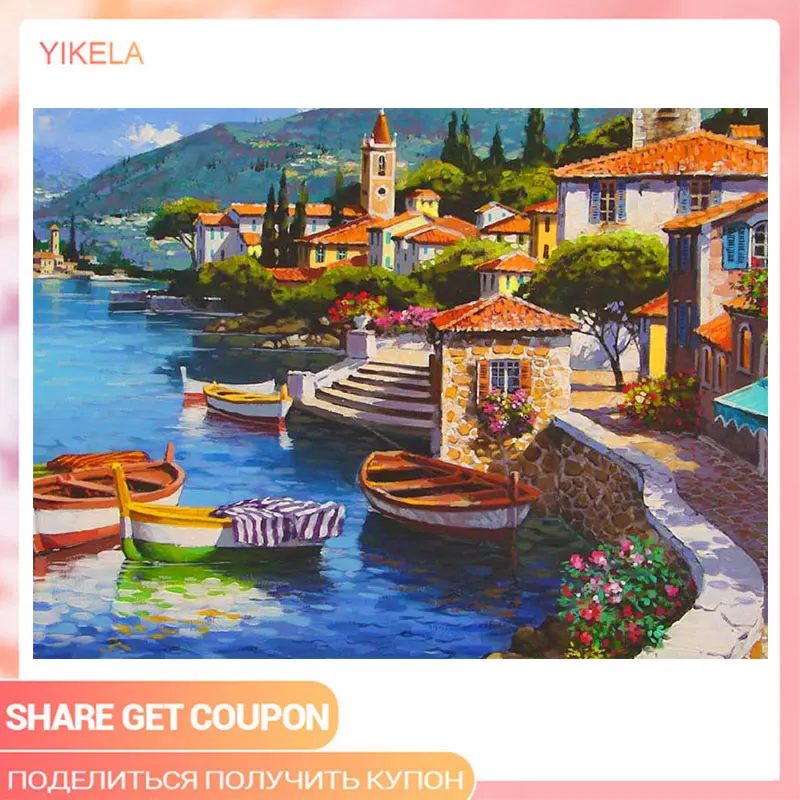 

5D Square Diamond Embroidery Landscape Handmade Diamond Painting oil Picture Village Needlework Mosaic Cross Stitch Home Decor